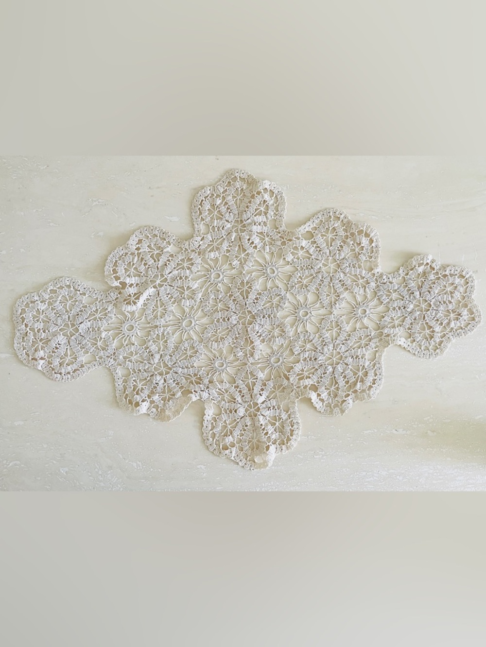 Vintage Hand Made Crochet 26” x 17” Floral Table Piano Centerpiece Doily Decor